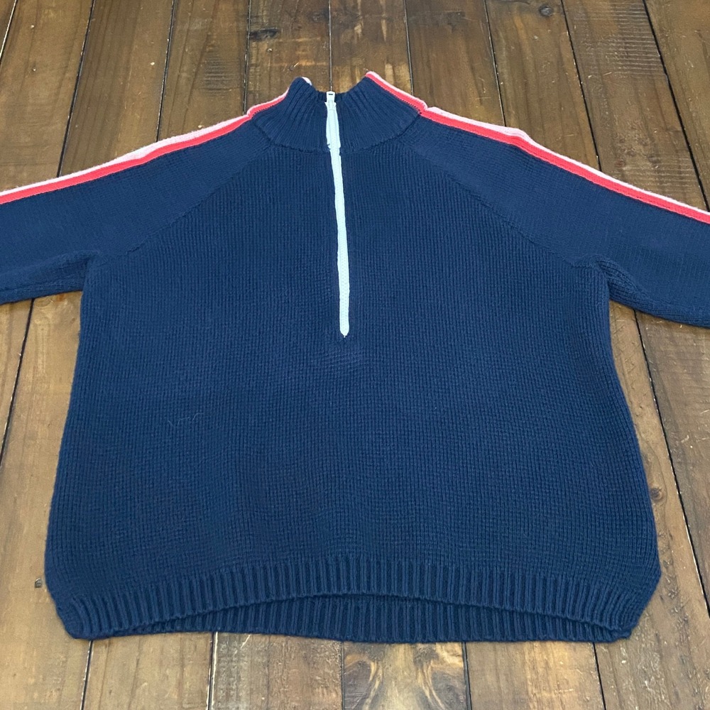 Marine Layer Archive Navy Rainbow Stripe Quarter Zip‎ Sweater 16635 Small Womens